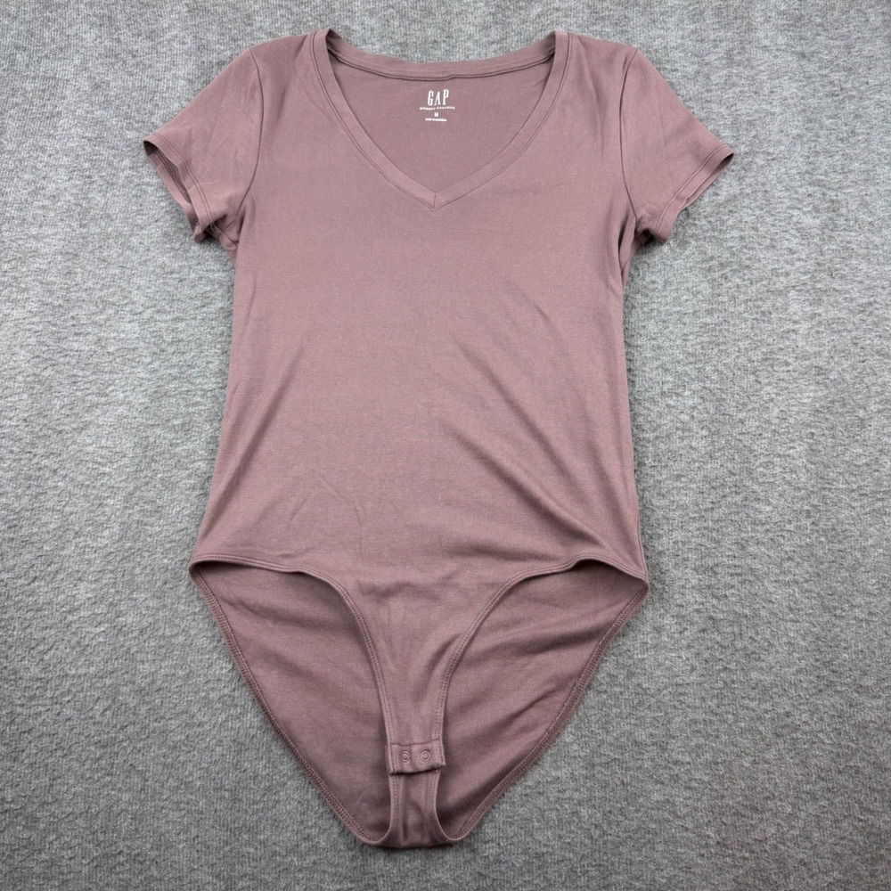 Gap Modern Bodysuit Womens Size M Mauve Purple Short Sleeve V-Neck Supima Cotton